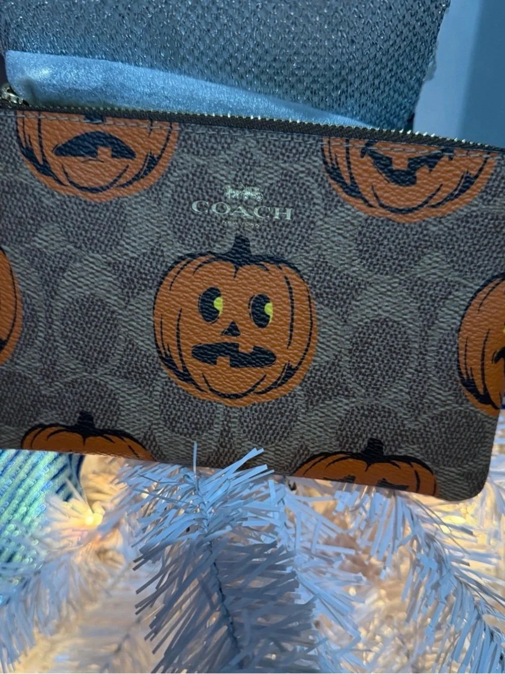 Coach Halloween Corner Zip Wristlet Signature Canvas w Pumpkin Print CCL20 NWT